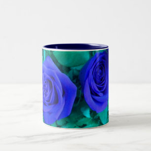 De Café Em Dois Tons Caneca azul dos rosas
