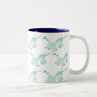 De Café Em Dois Tons Caneca azul dos unicórnios dos desenhos animados