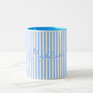 De Café Em Dois Tons Caneca Azul Listrada Bonita e Moderno com Nome Per