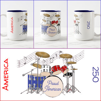 De Café Em Dois Tons CANECA - Bateria - Vermelho - Branco - Azul - Amér