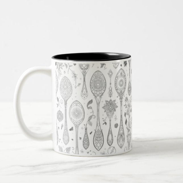 De Café Em Dois Tons Caneca Boho-Style - Coluna Intricada Preta e Branc (Esquerda)