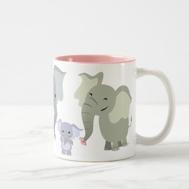 De Café Em Dois Tons Caneca bonito da família do elefante dos desenhos (Direita)