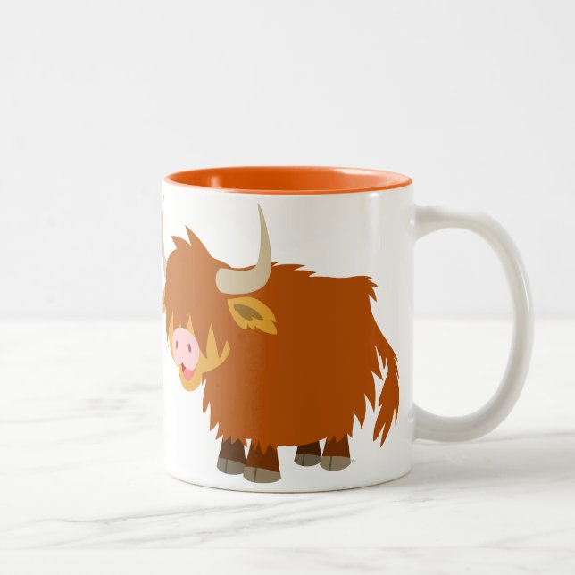 De Café Em Dois Tons Caneca bonito da vaca das montanhas dos desenhos (Direita)
