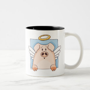 De Café Em Dois Tons Caneca bonito do porco do anjo dos desenhos