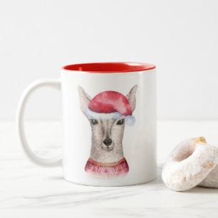 De Café Em Dois Tons Caneca bonito dos cervos do Natal da aguarela