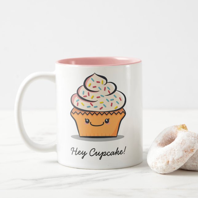 De Café Em Dois Tons Caneca bonito personalizada do cupcake (Com Donut)