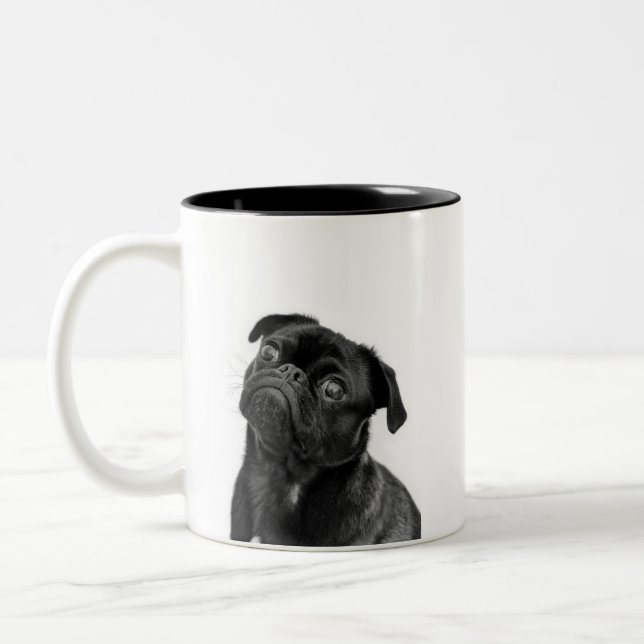 De Café Em Dois Tons Caneca bonito preta do Dois-Tom do Pug (Esquerda)