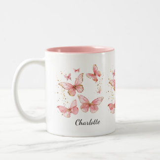 De Café Em Dois Tons Caneca Borboleta PERSONALIZADA, Borboleta Rosa Fof