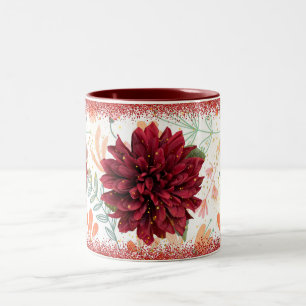 De Café Em Dois Tons Caneca Brilho Flor Vermelha, Estética Floral Brilh