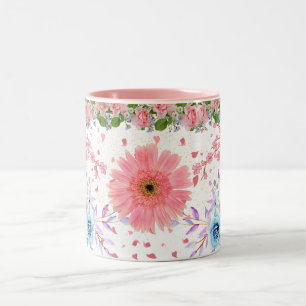 De Café Em Dois Tons Caneca Brilho Flor Vermelha, Estética Floral Brilh