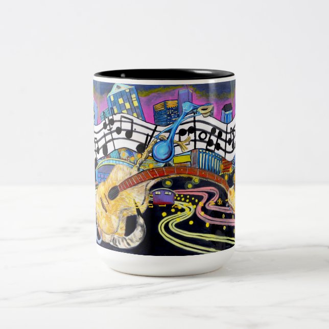 De Café Em Dois Tons Caneca Bucking da guitarra (Centro)