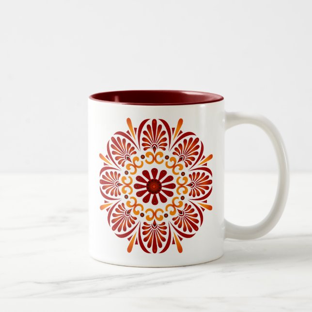 De Café Em Dois Tons Caneca carmesim da mandala (Direita)