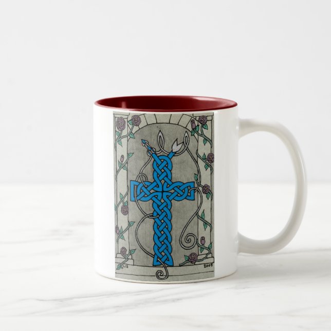 De Café Em Dois Tons Caneca celta da cruz da serpente (Direita)