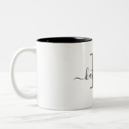 De Café Em Dois Tons Caneca Chic Monograma Ouro Preto Nome Script Elega