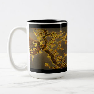 De Café Em Dois Tons Caneca chinesa das flores da ram, da lua e da