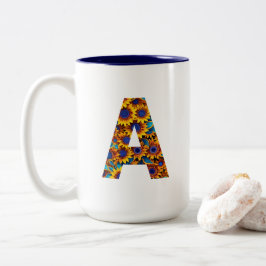 De Café Em Dois Tons Caneca com a letra A e girassóis
