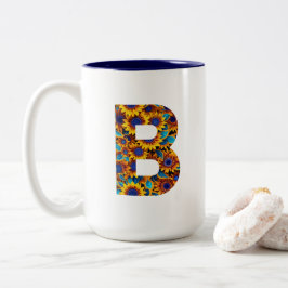 De Café Em Dois Tons Caneca com a letra B e girassóis