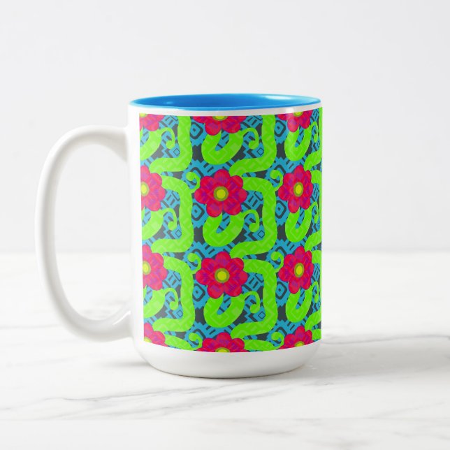 De Café Em Dois Tons Caneca com Estampa Floral Tropical (Esquerda)