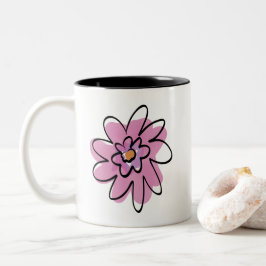 De Café Em Dois Tons caneca com flor rosa pintada à mão simples