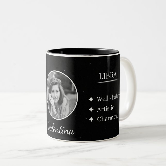 De Café Em Dois Tons Caneca com Foto e Nome Personalizados com Traços d (Frente Esquerda)