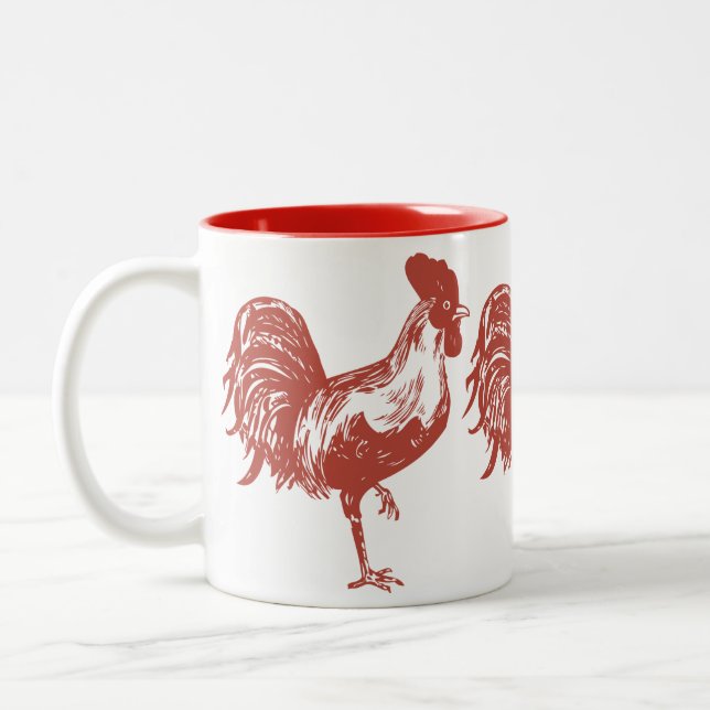 De Café Em Dois Tons Caneca com galo vermelho (Esquerda)