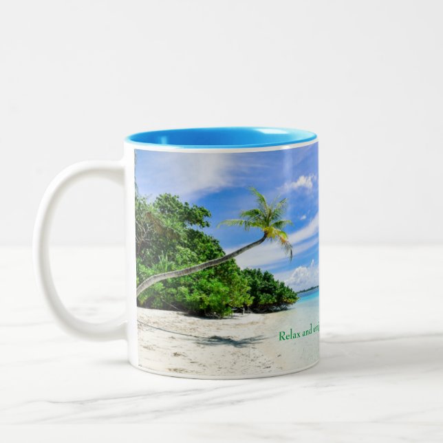 De Café Em Dois Tons Caneca com impressão interior & tropical azul (Esquerda)