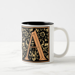 De Café Em Dois Tons Caneca com Letra 'A' Preta e Dourada Vintage