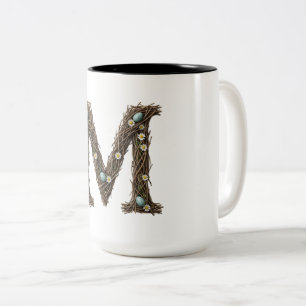 De Café Em Dois Tons Caneca com Letra M Floral Rústica, Fofo Ovo-legal