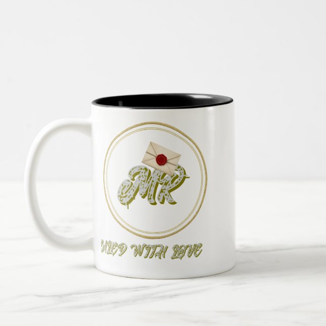 De Café Em Dois Tons Caneca com Monograma MR Personalizável Selada com  (Esquerda)
