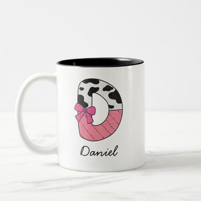 De Café Em Dois Tons Caneca com Nome Inicial Personalizado | Vaca Rosa  (Esquerda)