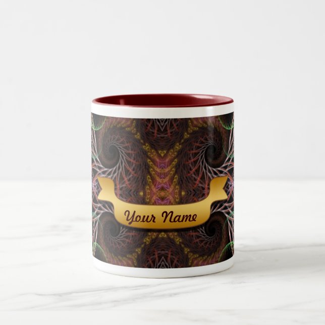 De Café Em Dois Tons Caneca com Nome Personalizado Borboleta Fractal (Centro)