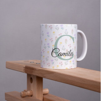 De Café Em Dois Tons Caneca com Nome Personalizado e Inicial