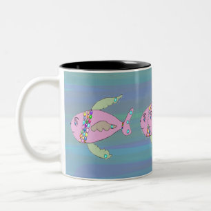 De Café Em Dois Tons Caneca com Peixe Desençado À Mão