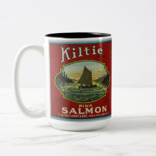 De Café Em Dois Tons Caneca cor-de-rosa da etiqueta dos salmões do