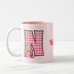 De Café Em Dois Tons Caneca cor-de-rosa do monograma "N" do urso do