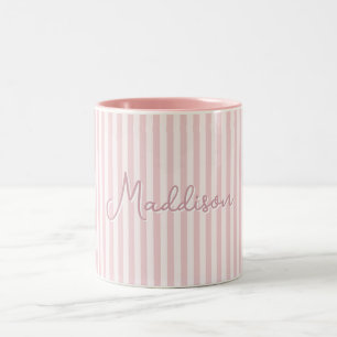 De Café Em Dois Tons Caneca cor-de-rosa listrada fofa e trendy com nome