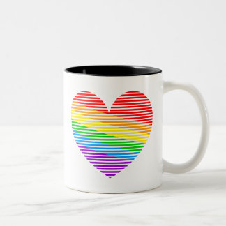 De Café Em Dois Tons Caneca Coração com Listras Arco-Íris dos Anos 80 C