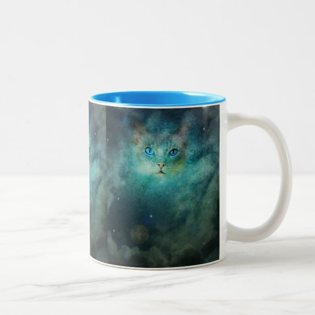 De Café Em Dois Tons Caneca cósmica do gato (Direita)