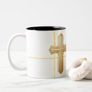 De Café Em Dois Tons Caneca Cruz Dourada