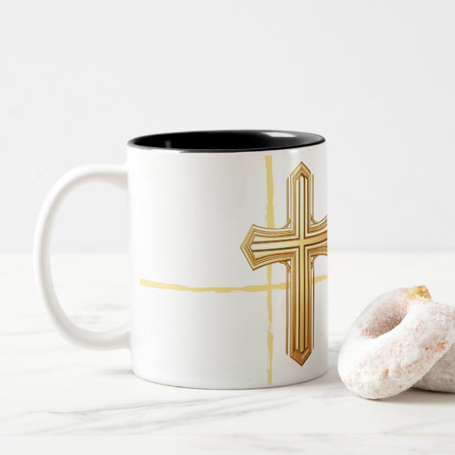 De Café Em Dois Tons Caneca Cruz Dourada (Com Donut)