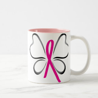 De Café Em Dois Tons Caneca da fita da borboleta do cancro da mama