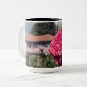 De Café Em Dois Tons Caneca da flor e da foto do verão da casa