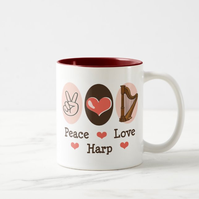De Café Em Dois Tons Caneca da harpa do amor da paz (Direita)