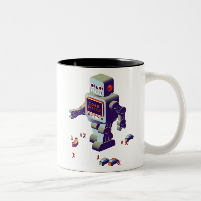 De Café Em Dois Tons caneca da invasão do robô (Direita)