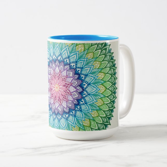 De Café Em Dois Tons Caneca da mandala do arco-íris (enorme) (Frente Esquerda)