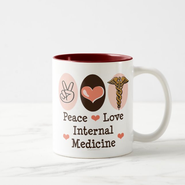 De Café Em Dois Tons Caneca da medicina interna do amor da paz (Direita)