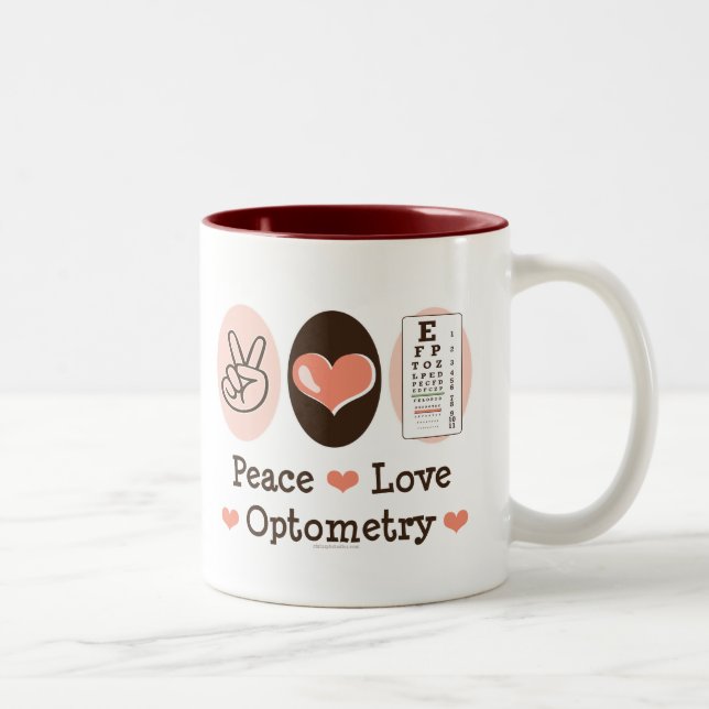 De Café Em Dois Tons Caneca da optometria do amor da paz (Direita)