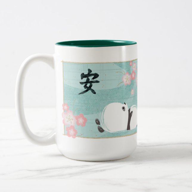 De Café Em Dois Tons Caneca da panda do zen (flores da ameixa) (Esquerda)