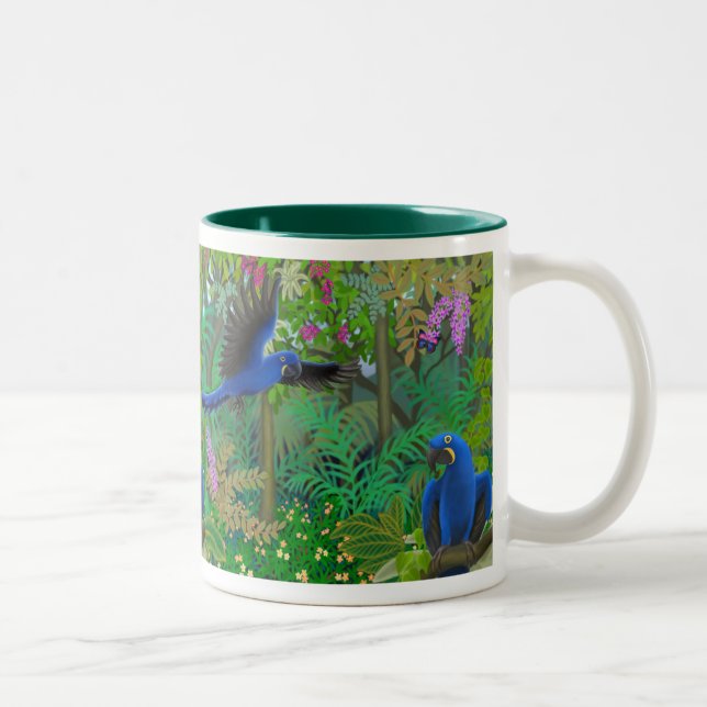De Café Em Dois Tons Caneca da selva do Macaw do jacinto (Direita)