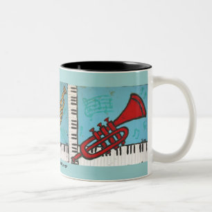 De Café Em Dois Tons caneca da trombeta e do musical do piano